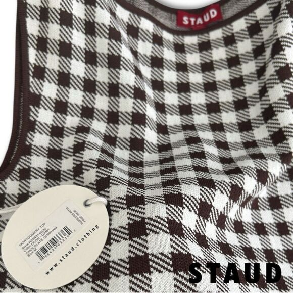 STAUD **NWT** Montgomery Cropped Knit Tank in Chocolate Brown Gingham - Picture 14 of 14